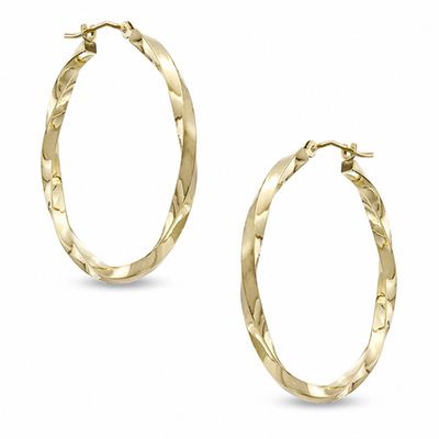 10k Yellow Gold Twisted Hoop Earrings 