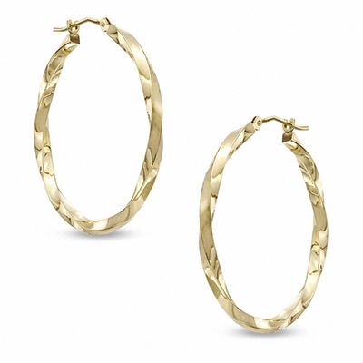 Versil 14K Gold Polished Twisted Oval Hollow Hoop Earrings