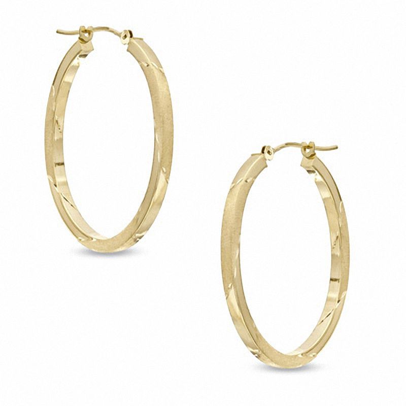 Main Image 1 of 30mm Square Diamond-Cut Hoop Earrings in 14K Gold