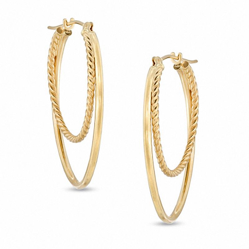 Main Image 1 of 20mm Double Oval Textured Hoop Earrings in 14K Gold