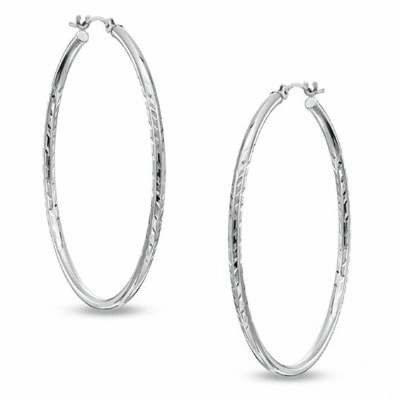 30mm Diamond Cut Twisted Hoop Earrings In 14k White Gold