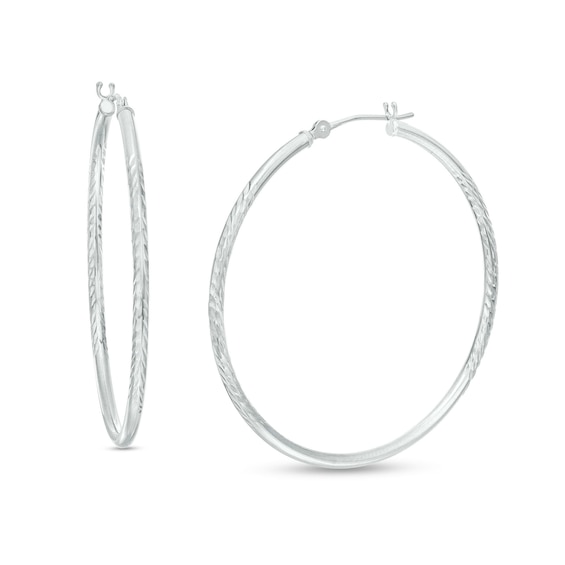 30mm Diamond-Cut Twisted Hoop Earrings in 14K White Gold | Zales