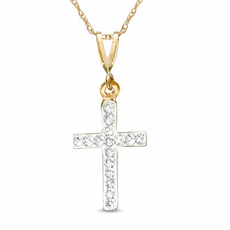Main Image 1 of White Crystal Cross Pendant in 14K Gold