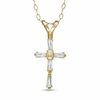 Thumbnail Image 1 of Child's Baguette Cubic Zirconia Cross Pendant in 14K Gold - 13"