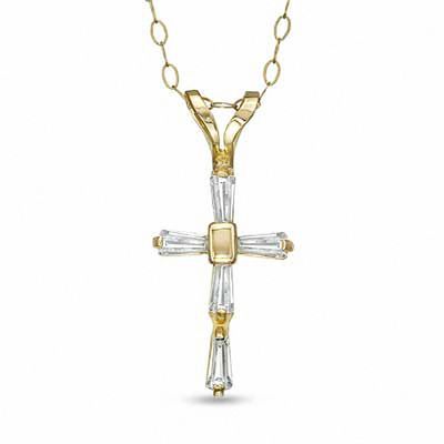 Baguette Cubic Zirconia Cross Pendant 