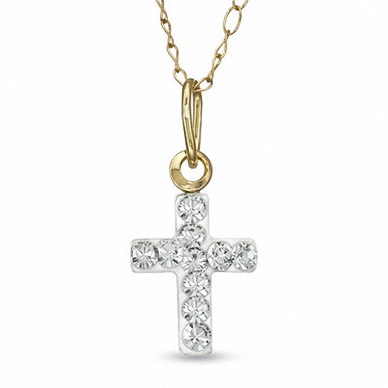 Main Image 1 of Child's Crystal Cross Pendant in 14K Gold - 13"