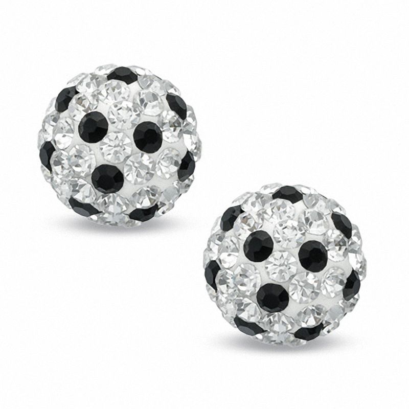 Main Image 1 of Black and White Crystal Ball Stud Earrings in 14K White Gold