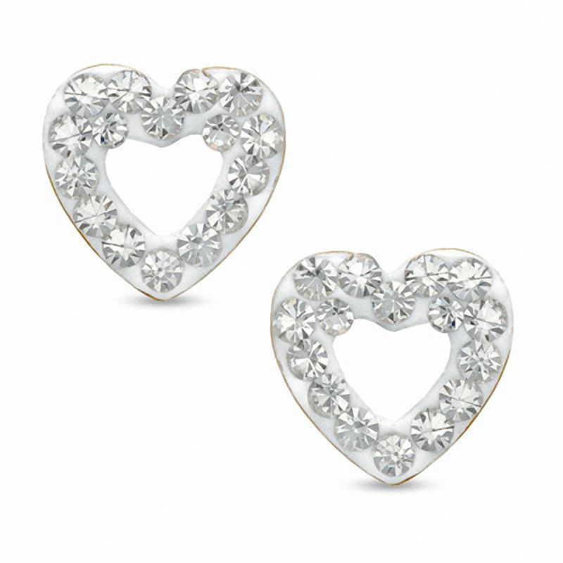 Main Image 1 of White Crystal Heart Earrings in 14K Gold