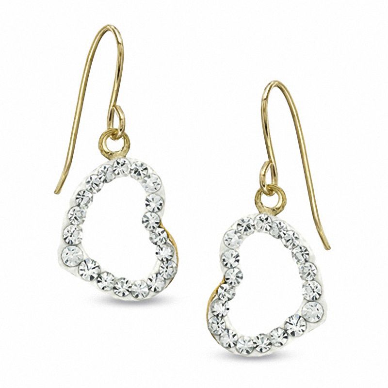Main Image 1 of White Crystal Heart Dangle Earrings in 14K Gold