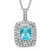Thumbnail Image 1 of Cushion-Cut Blue Topaz and Lab-Created White Sapphire Frame Pendant in Sterling Silver