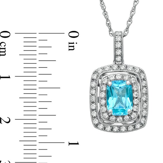 Cushion-Cut Blue Topaz and Lab-Created White Sapphire Frame Pendant in Sterling Silver