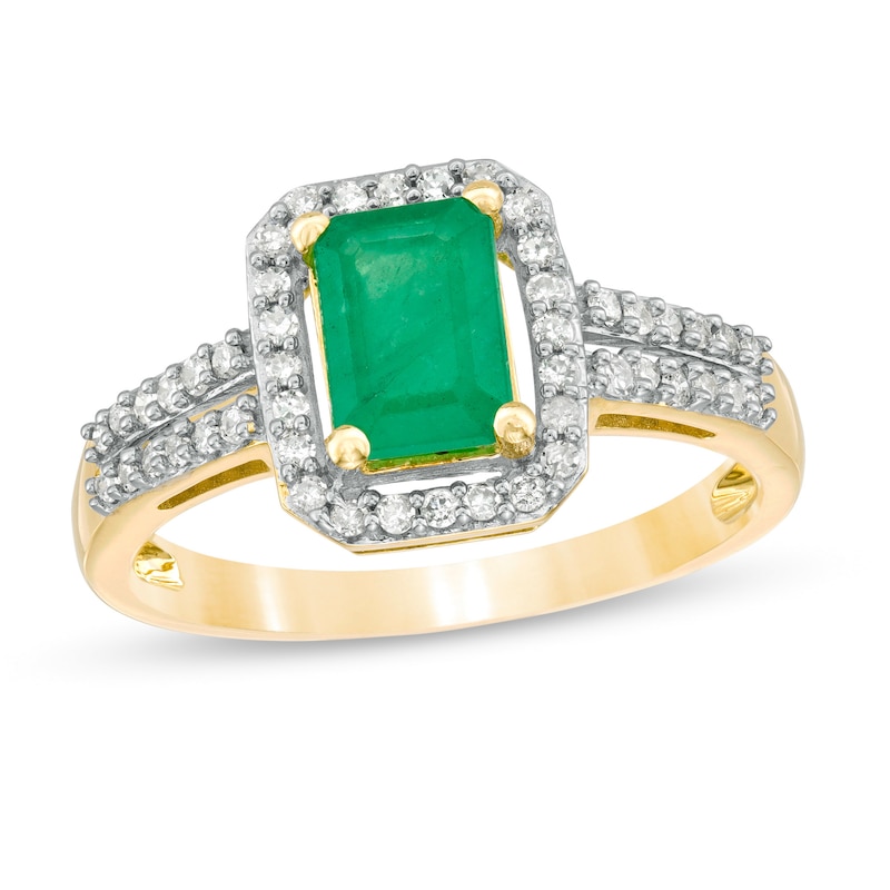 Emerald-Cut Emerald and 1/4 CT. T.W. Diamond Frame Ring in 10K Gold