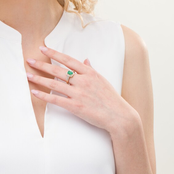 Emerald-Cut Emerald and 1/4 CT. T.w. Diamond Frame Ring in 10K Gold
