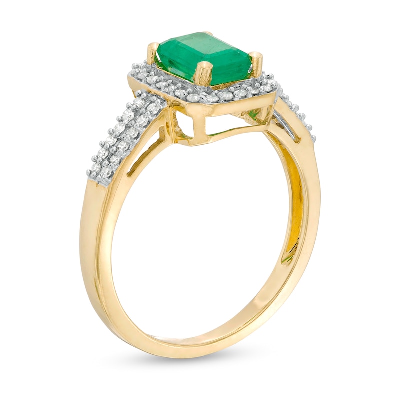 Emerald-Cut Emerald and 1/4 CT. T.W. Diamond Frame Ring in 10K Gold