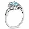 Thumbnail Image 1 of Cushion-Cut Aquamarine and Lab-Created White Sapphire Frame Ring in 10K White Gold