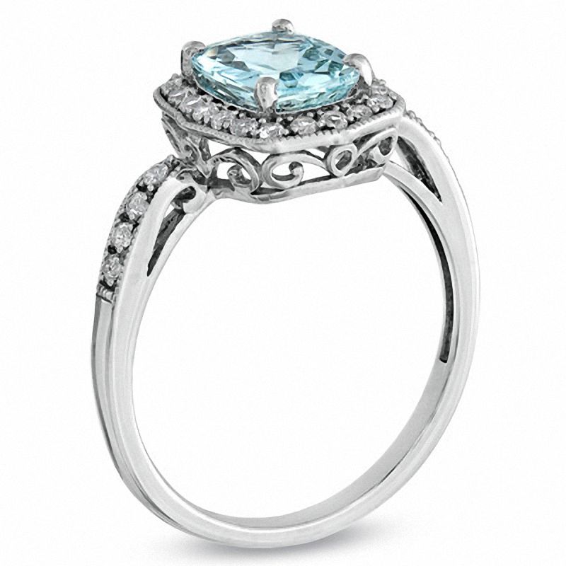 Cushion-Cut Aquamarine and Lab-Created White Sapphire Frame Ring in 10K White Gold