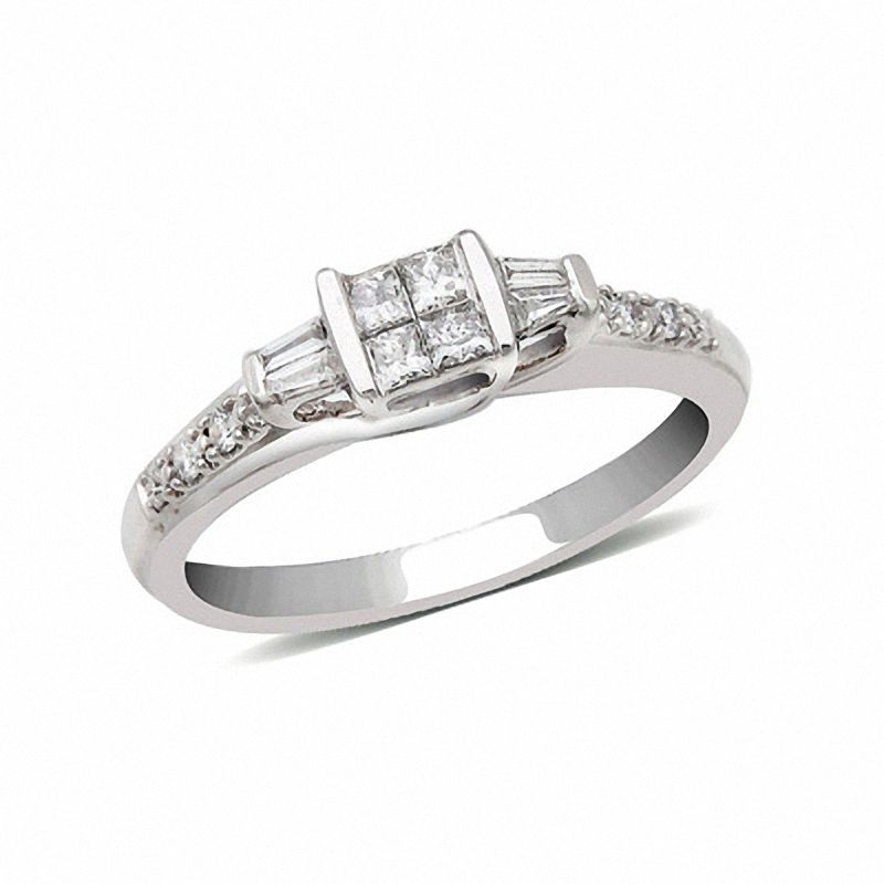 Main Image 1 of Cherished Promise Collection™ 1/4 CT. T.W. Princess-Cut Quad Diamond Ring in 10K White Gold