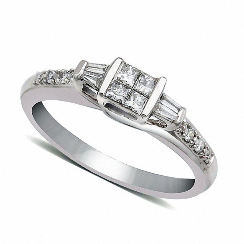 Main Image 2 of Cherished Promise Collection™ 1/4 CT. T.W. Princess-Cut Quad Diamond Ring in 10K White Gold