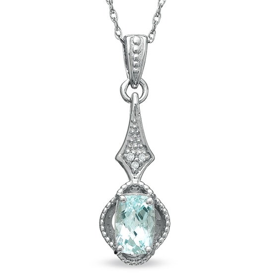 Cushion-Cut Aquamarine and Diamond Accent Drop Pendant in 10K White Gold
