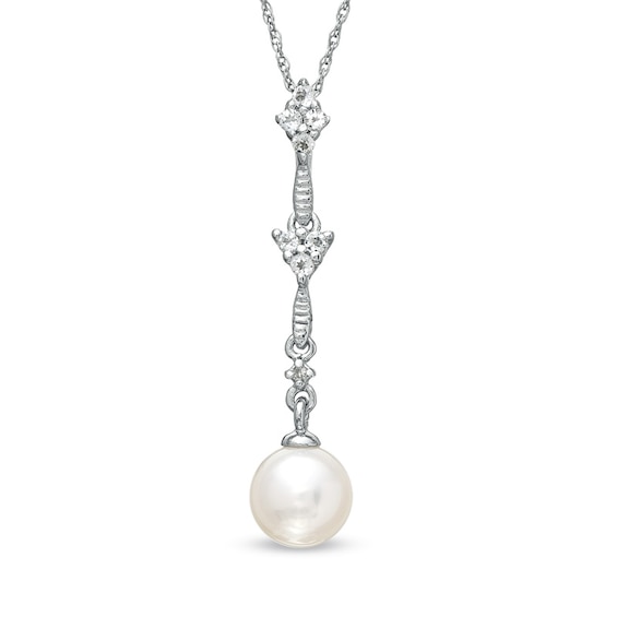 6.5-7.0mm Freshwater Cultured Pearl and White Topaz with Diamond Accent Pendant in 10K White Gold
