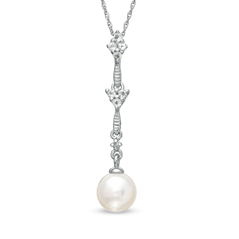 6.5-7.0mm Cultured Freshwater Pearl and White Topaz with Diamond Accent Pendant in 10K White Gold