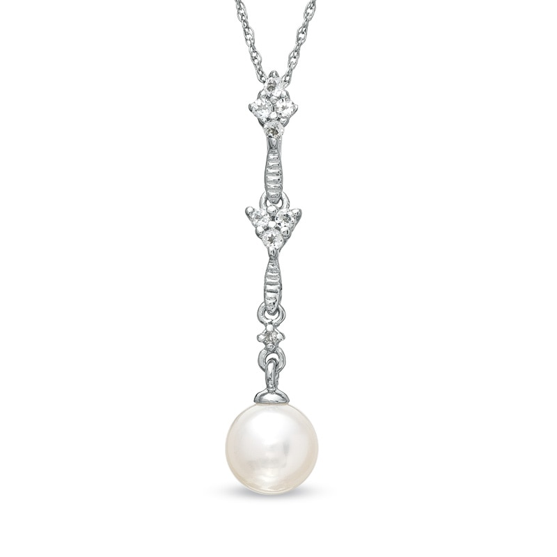 Main Image 1 of 6.5-7.0mm Freshwater Cultured Pearl and White Topaz with Diamond Accent Pendant in 10K White Gold