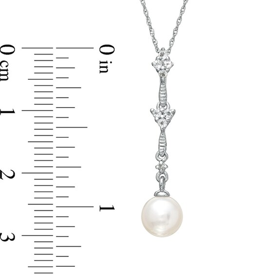 6.5-7.0mm Freshwater Cultured Pearl and White Topaz with Diamond Accent Pendant in 10K White Gold