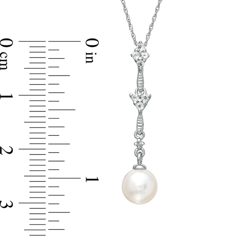 6.5-7.0mm Cultured Freshwater Pearl and White Topaz with Diamond Accent Pendant in 10K White Gold