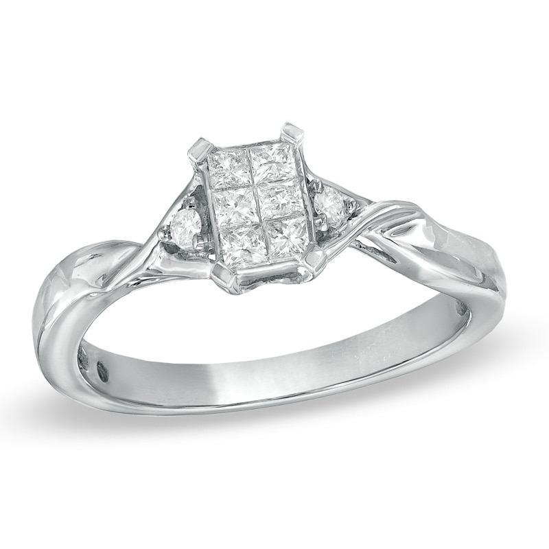 Main Image 1 of Cherished Promise Collection™ 1/5 CT. T.W. Princess-Cut Composite Diamond Promise Ring in 10K White Gold