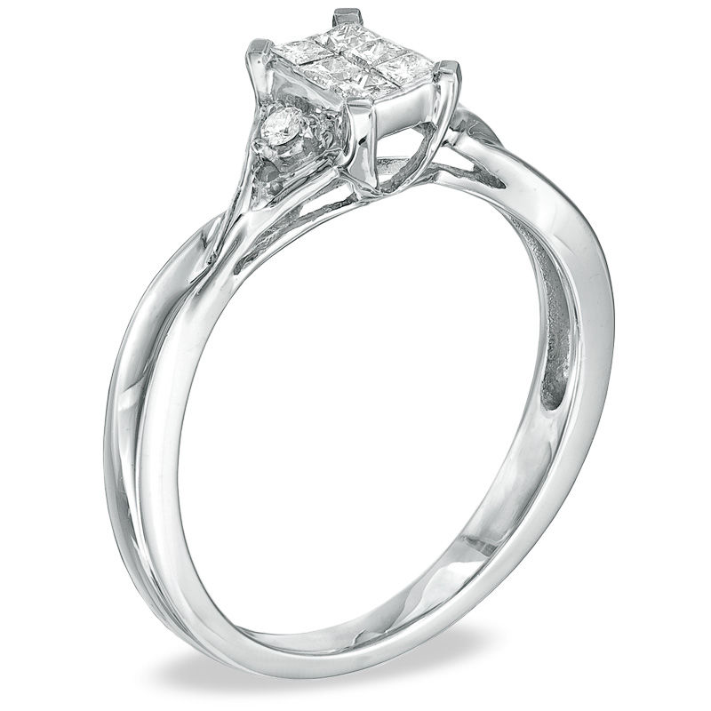 Main Image 2 of Cherished Promise Collection™ 1/5 CT. T.W. Princess-Cut Composite Diamond Promise Ring in 10K White Gold