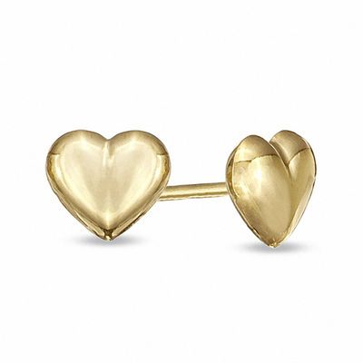 14k Yellow Gold Heart Stud Earrings Small Baby Children 