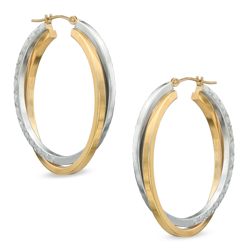 35mm Two-Tone Double Hoop Earrings in Sterling Silver with 14K Gold Plate