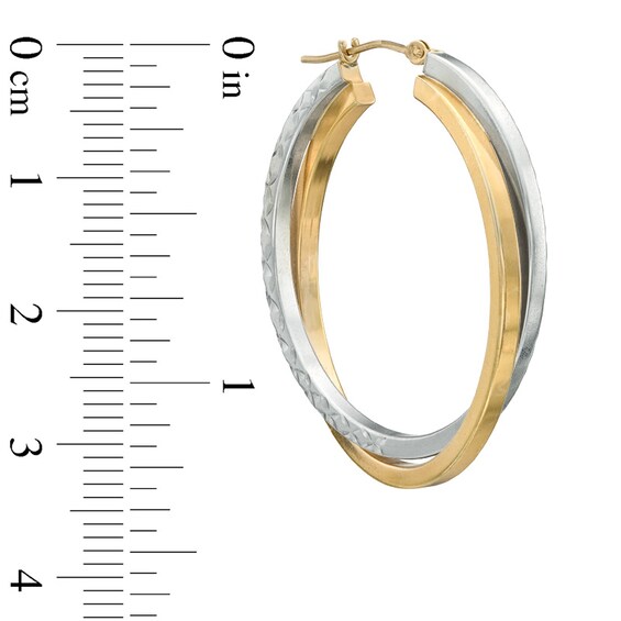 35mm Two-Tone Double Hoop Earrings in Sterling Silver with 14K Gold Plate