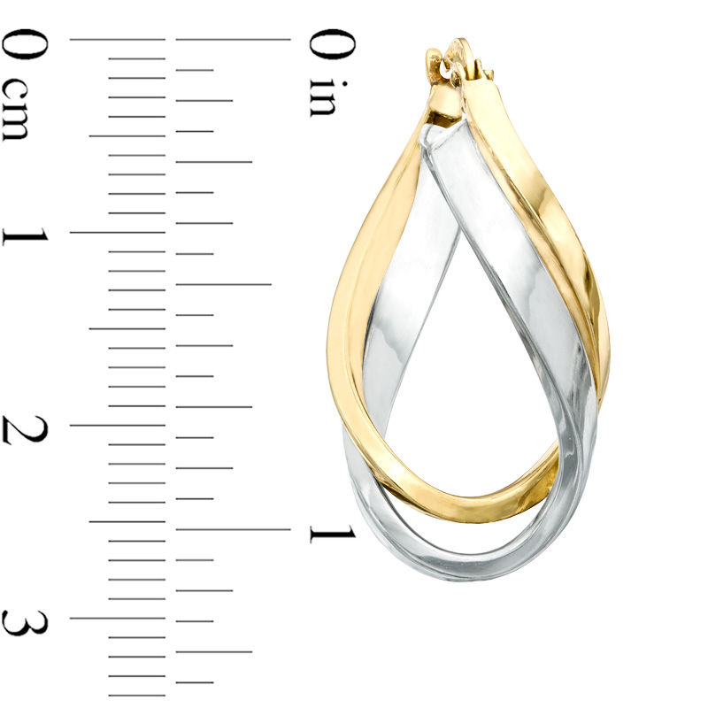 Main Image 2 of Two-Tone Rectangular Twisted Hoop Earrings in Sterling Silver with 14K Gold Plate