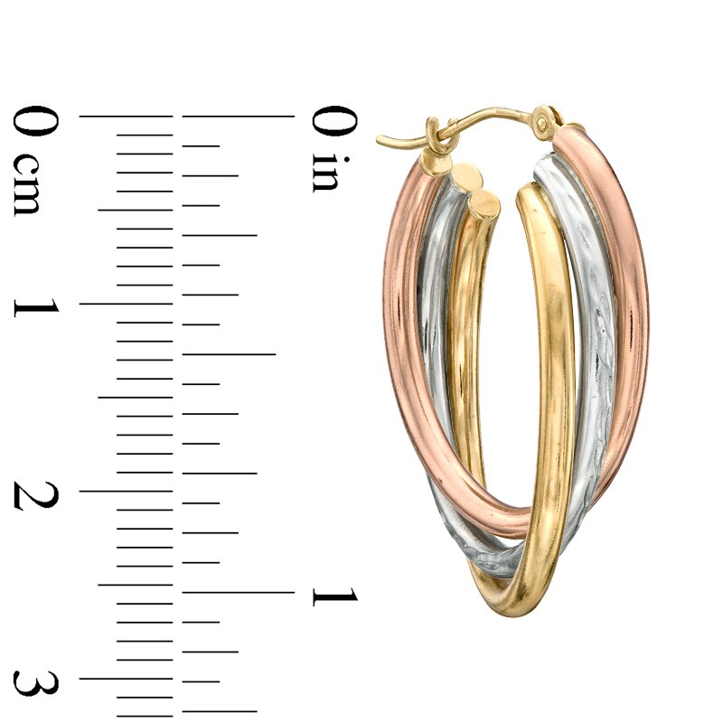 Main Image 2 of Tri-Tone Diamond-Cut Triple Hoop Earrings in Sterling Silver with 14K Gold Plate