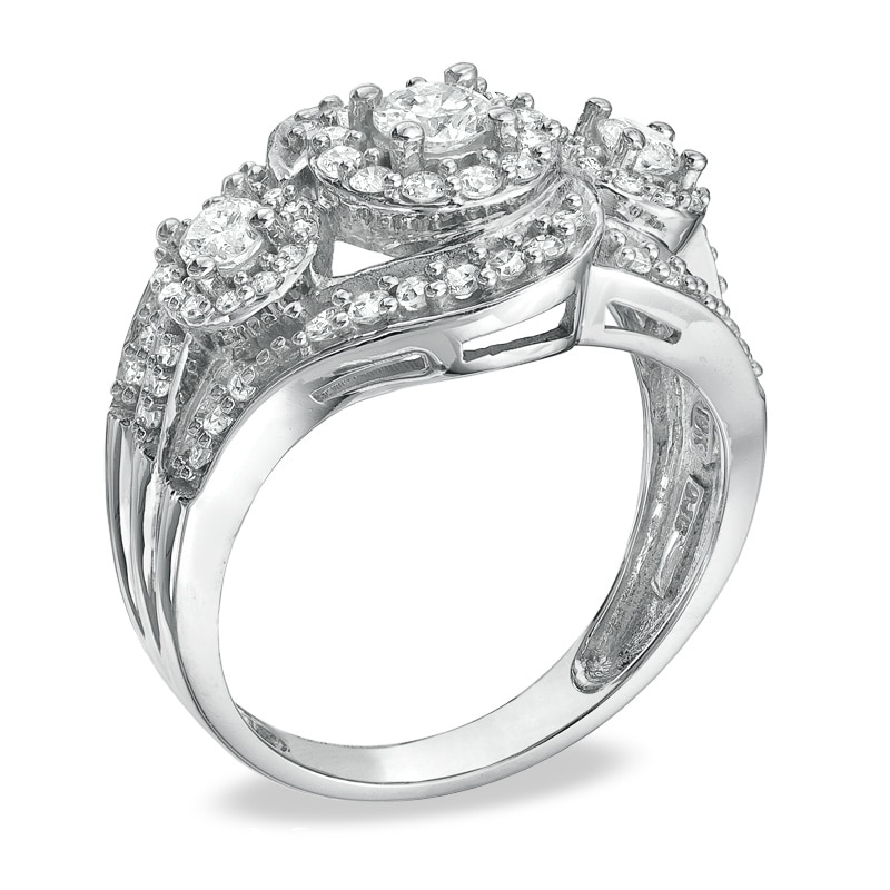 1 CT. T.W. Diamond Three Stone Swirl Ring in 10K White Gold