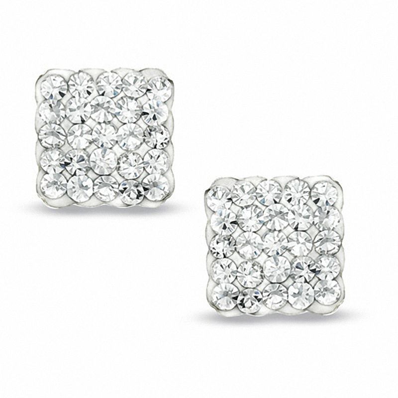 Main Image 1 of Square Crystal Stud Earrings in 14K Gold