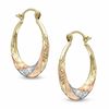 Thumbnail Image 1 of Diamond-Cut Swirl Hoop Earrings in 14K Tri-Tone Gold