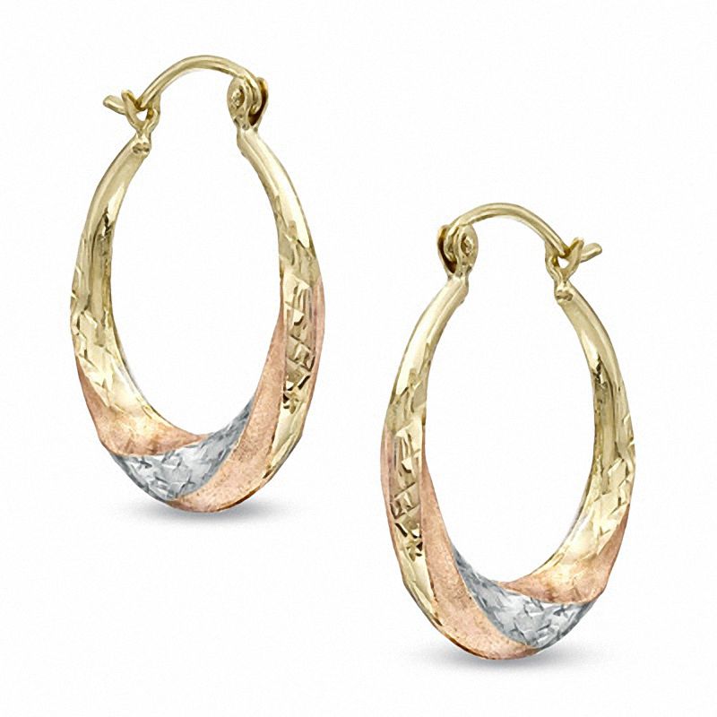Main Image 1 of Diamond-Cut Swirl Hoop Earrings in 14K Tri-Tone Gold