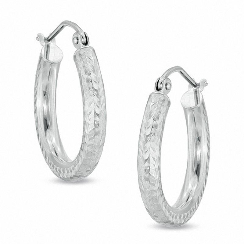 Main Image 1 of 20mm Diamond-Cut Hoop Earrings in 14K White Gold