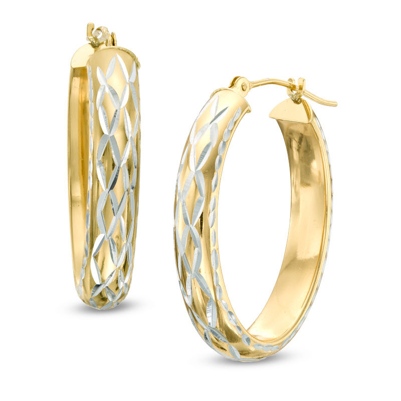 Main Image 1 of Two-Tone Quilted Diamond-Cut Hoop Earrings in Sterling Silver with 14K Gold Plate