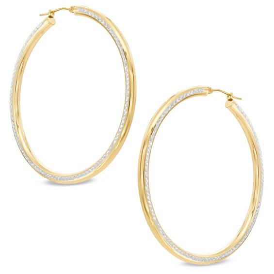 50mm Diamond-Cut Hoop Earrings in Sterling Silver with 14K Gold Plate