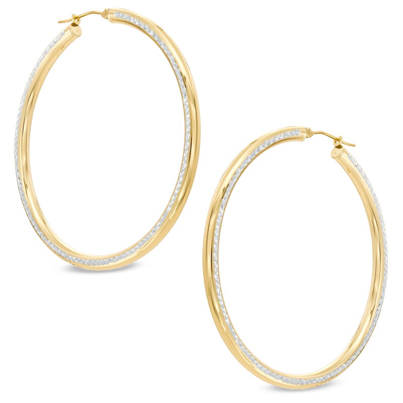 Main Image 1 of 50mm Diamond-Cut Hoop Earrings in Sterling Silver with 14K Gold Plate
