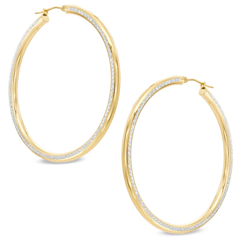 50mm Diamond-Cut Hoop Earrings in Sterling Silver with 14K Gold Plate