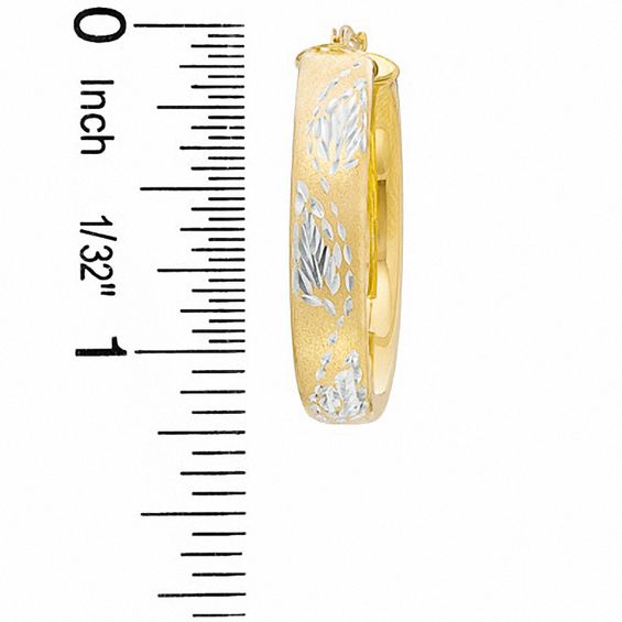 30mm Two-Tone Diamond-Cut Leaf Hoop Earrings in Sterling Silver with 14K Gold Plate