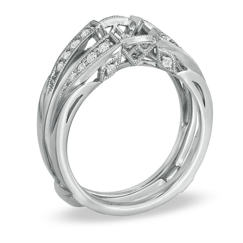 Main Image 2 of 1/4 CT. T.W. Diamond Milgrain Solitaire Enhancer in 14K White Gold