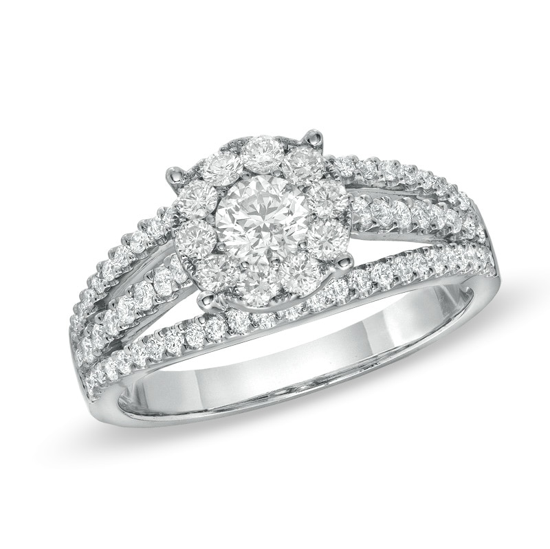 1 CT. T.W. Diamond Three Row Split Shank Engagement Ring in 14K White Gold