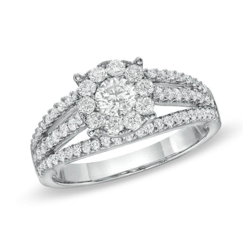 Main Image 1 of 1 CT. T.W. Diamond Three Row Split Shank Engagement Ring in 14K White Gold