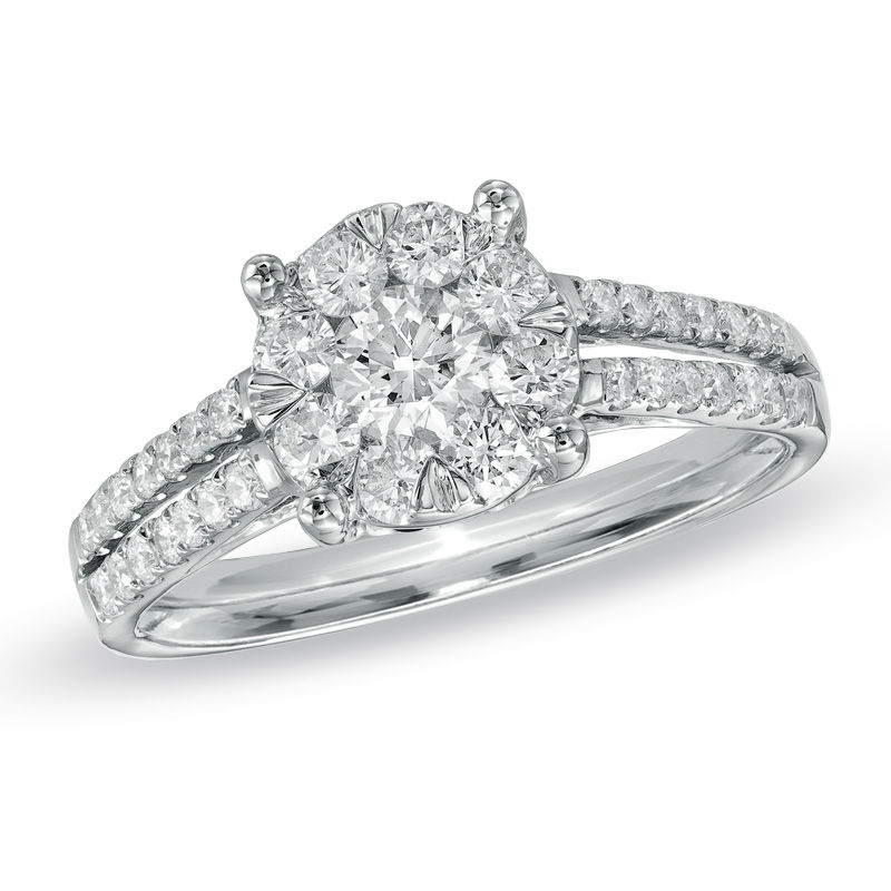 1 CT. T.W. Diamond Cluster Bridal Set in 14K White Gold