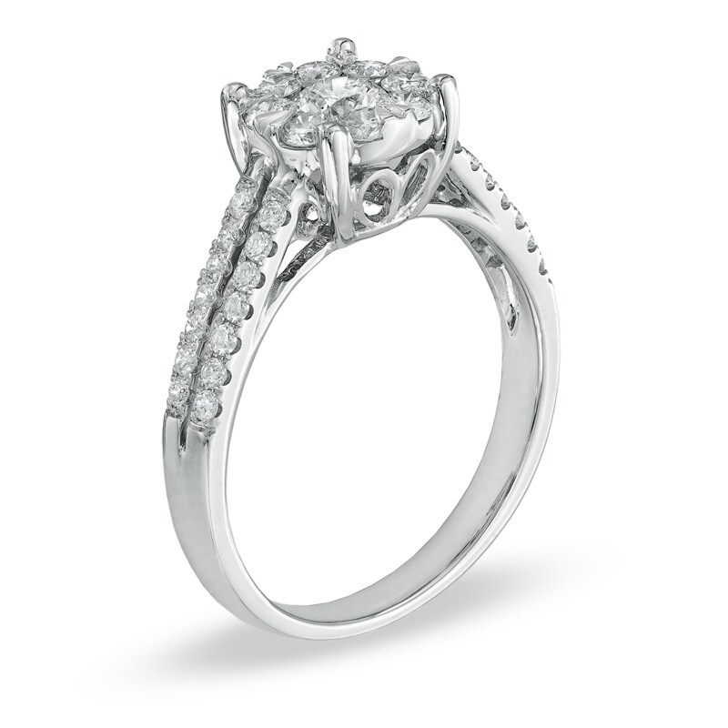 1 CT. T.W. Diamond Cluster Bridal Set in 14K White Gold